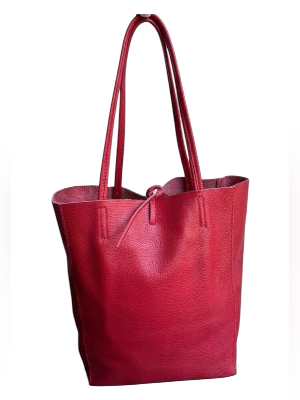 Genuine Pebbled Leather Tote Bag Made in Italy Red Shoulder Bag
